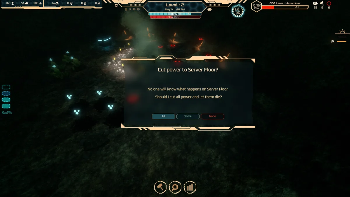 A dialog asking whether to cut power to the Server Floor and let them die